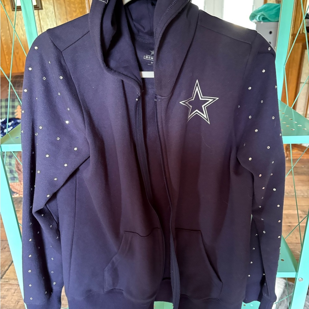 NFL Varsity Jacket Blue and White with Starry Embellishments